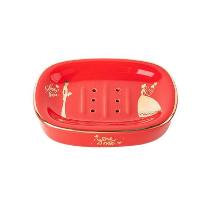 Elegant Nordic gold inlay double layer ceramic soap holder for dry soap and clean countertops