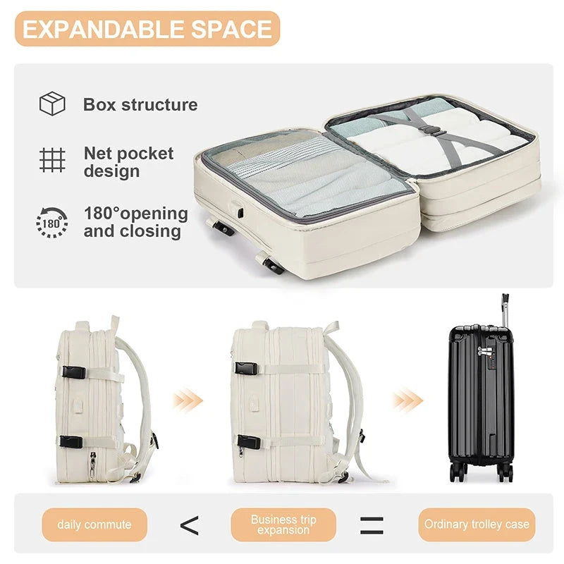 Premium Expandable Travel Backpack with Laptop Sleeve, Water-Resistant Nylon, and Adjustable Capacity