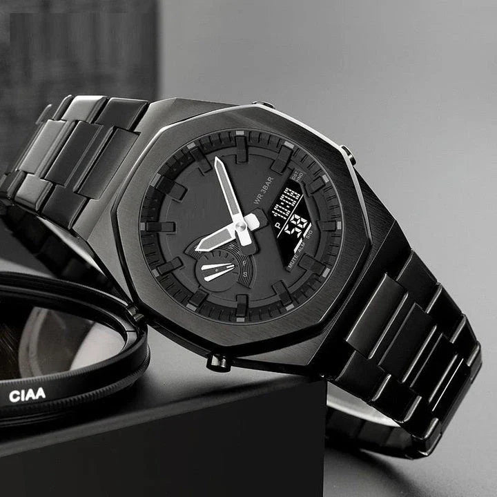 Premium multifunctional sports watch with sleek design, waterproof construction, and practical features like dual time, date, and alarm clock