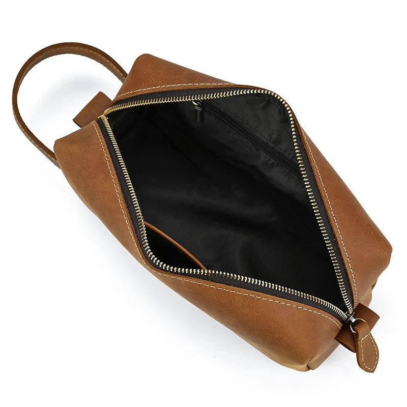 Premium leather clutch bag with multiple interior pockets, designed for the sophisticated British gentleman