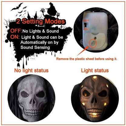 Voice-activated Halloween decoration with ghost-shaped design, lighting, and sound effects