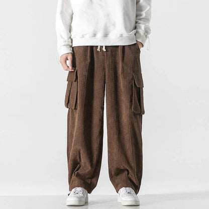 Stylish men's corduroy casual trousers with a relaxed wide-leg silhouette and a variety of classic colour options