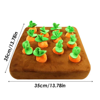 Premium soft plush carrot-shaped dog toy with non-slip backing for engaging, interactive playtime