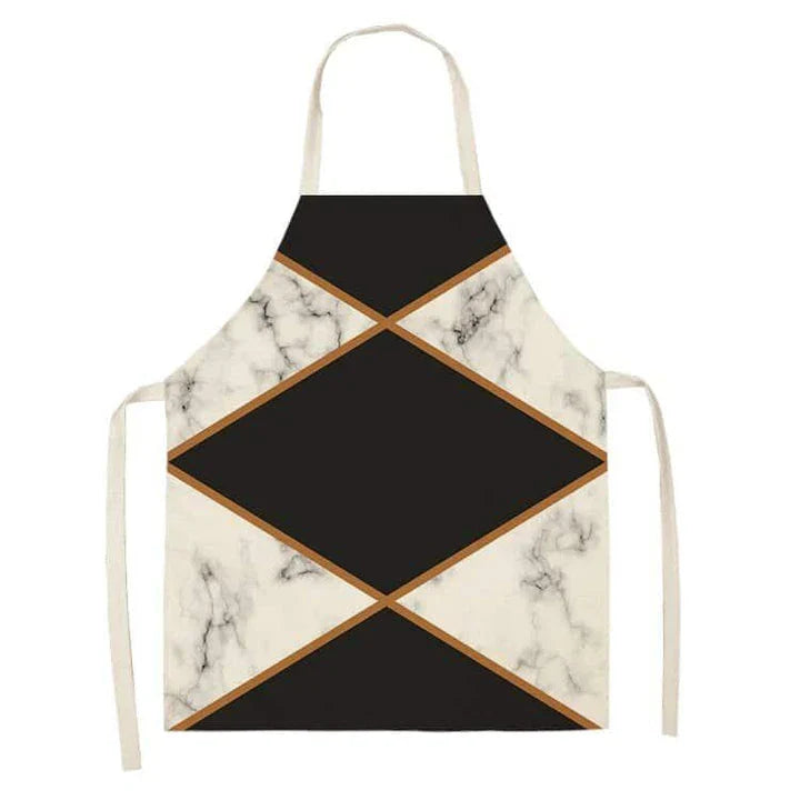 Geometric printed kitchen apron in a stylish design for discerning home chefs in the UK