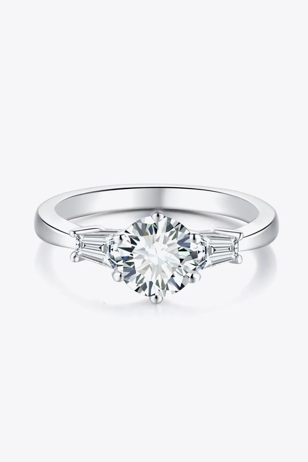 Captivating moissanite and platinum-plated ring with a sleek, minimalist design