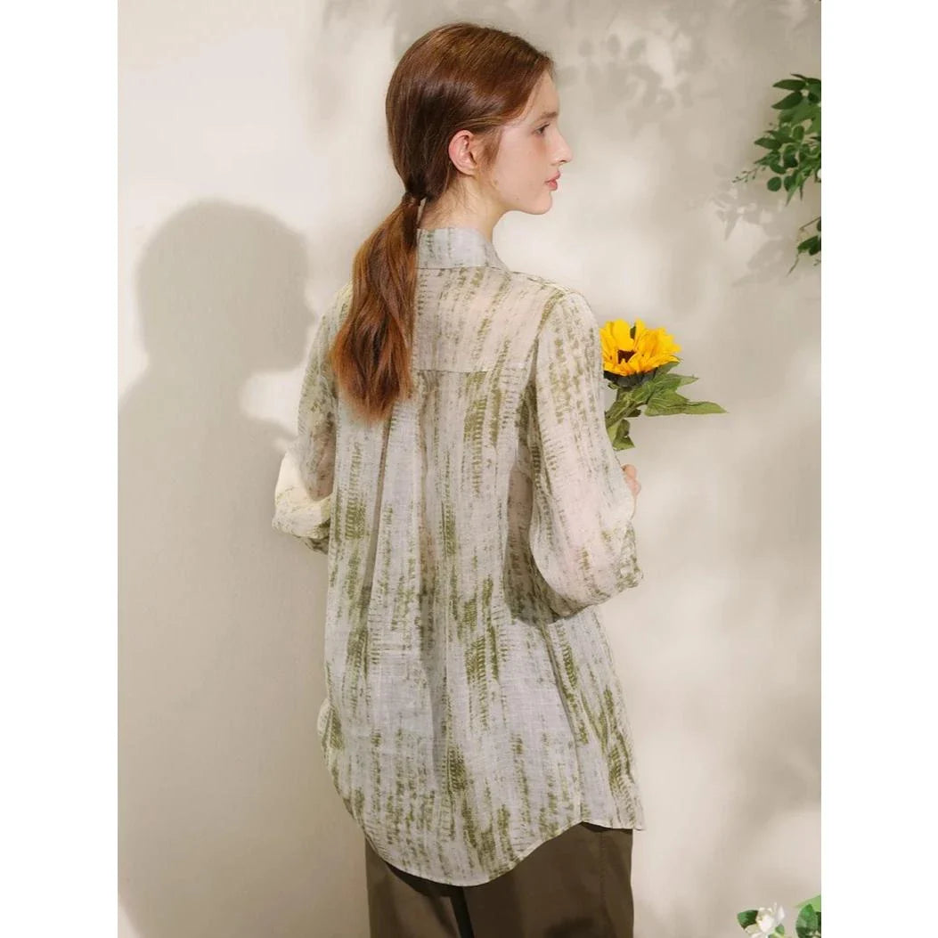 Elegant floral print ramie blouse for professional women in the UK