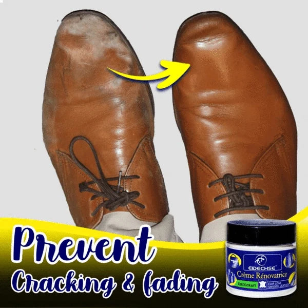 Premium leather restoration cream kit with sandpaper and spatula for reviving worn, damaged leather surfaces.