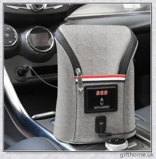 Premium Car USB Baby Bottle Warmer with real-time temperature display, dual-bottle capacity, and compact, portable design for convenient travel.