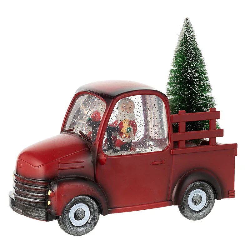 A festive car-mounted crystal ball ornament with a bronze snowman design, playing classic Christmas music.