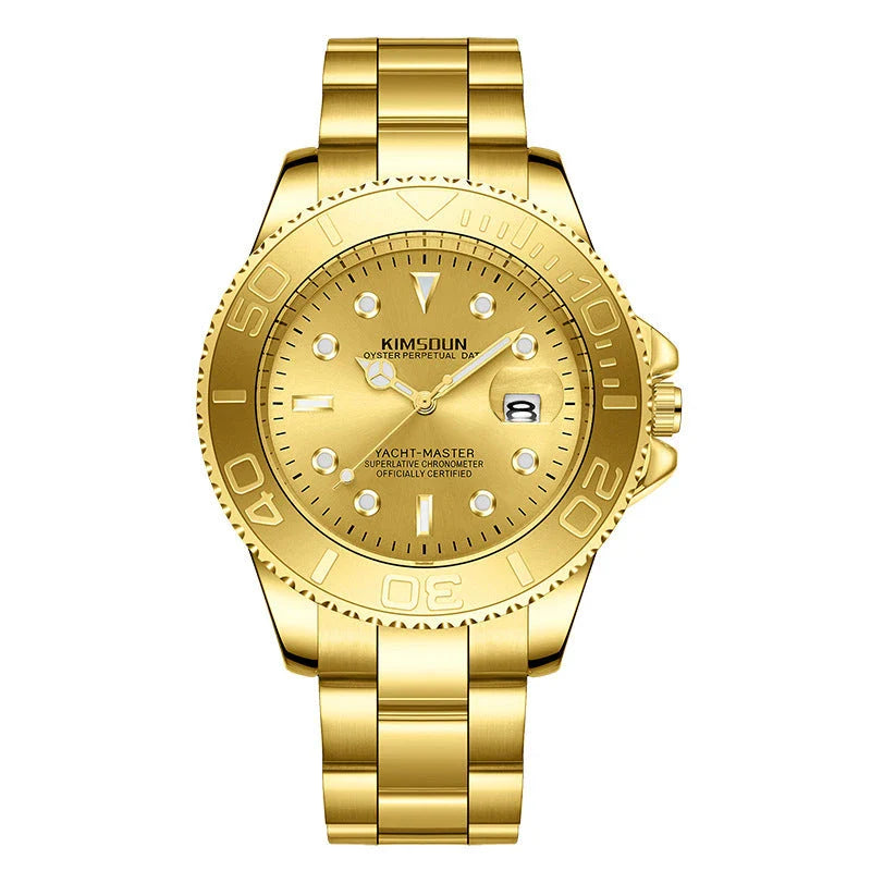 Premium luminous waterproof quartz watch for men with stainless steel case and grey dial