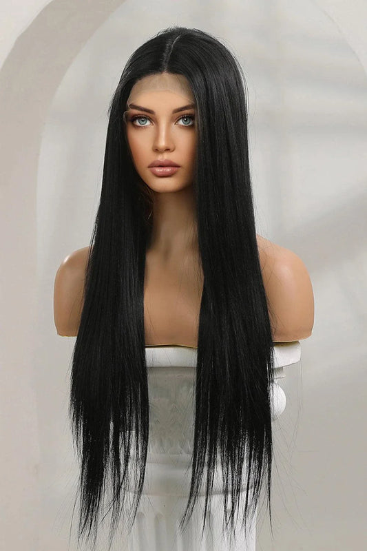 Stylish 13*2 inch lace front straight synthetic wig in black, 26 inch length, 150% density