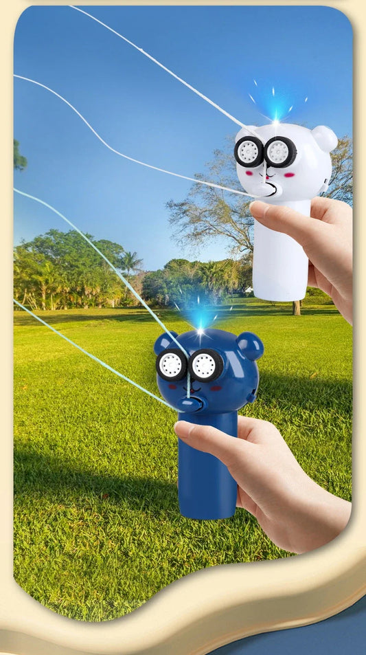 Illuminating rope-driven electric propeller cat toy in blue, with glowing rope and spinning propeller to captivate and entertain your feline companion.