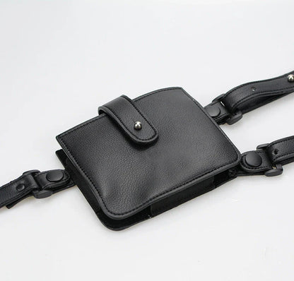 Premium black cowhide underarm wallet and mobile phone bag with adjustable shoulder strap, designed for secure and stylish storage of daily essentials