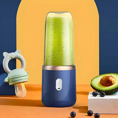 Portable electric juice extractor with a pink lid, designed for on-the-go healthy hydration and wellness