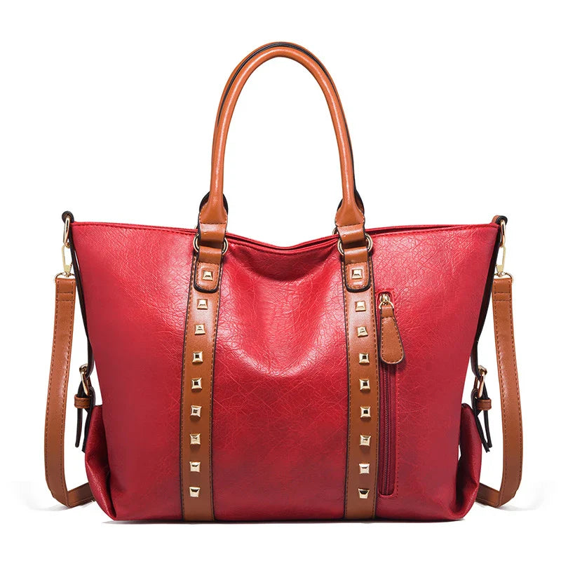 Premium leather shoulder bag in various colours, featuring a spacious yet sleek design for the modern British woman