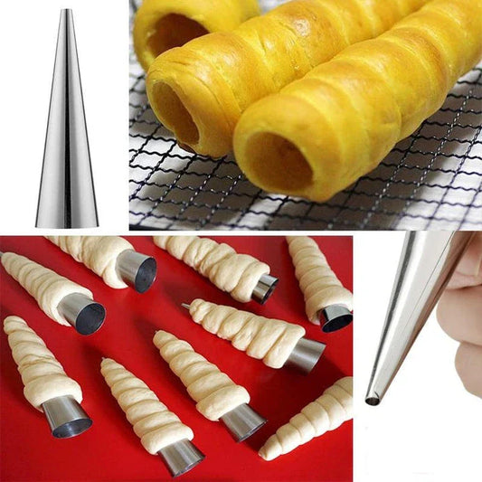 Premium stainless steel croissant baking tubes in a set of 5, perfect for creating bakery-quality pastries at home