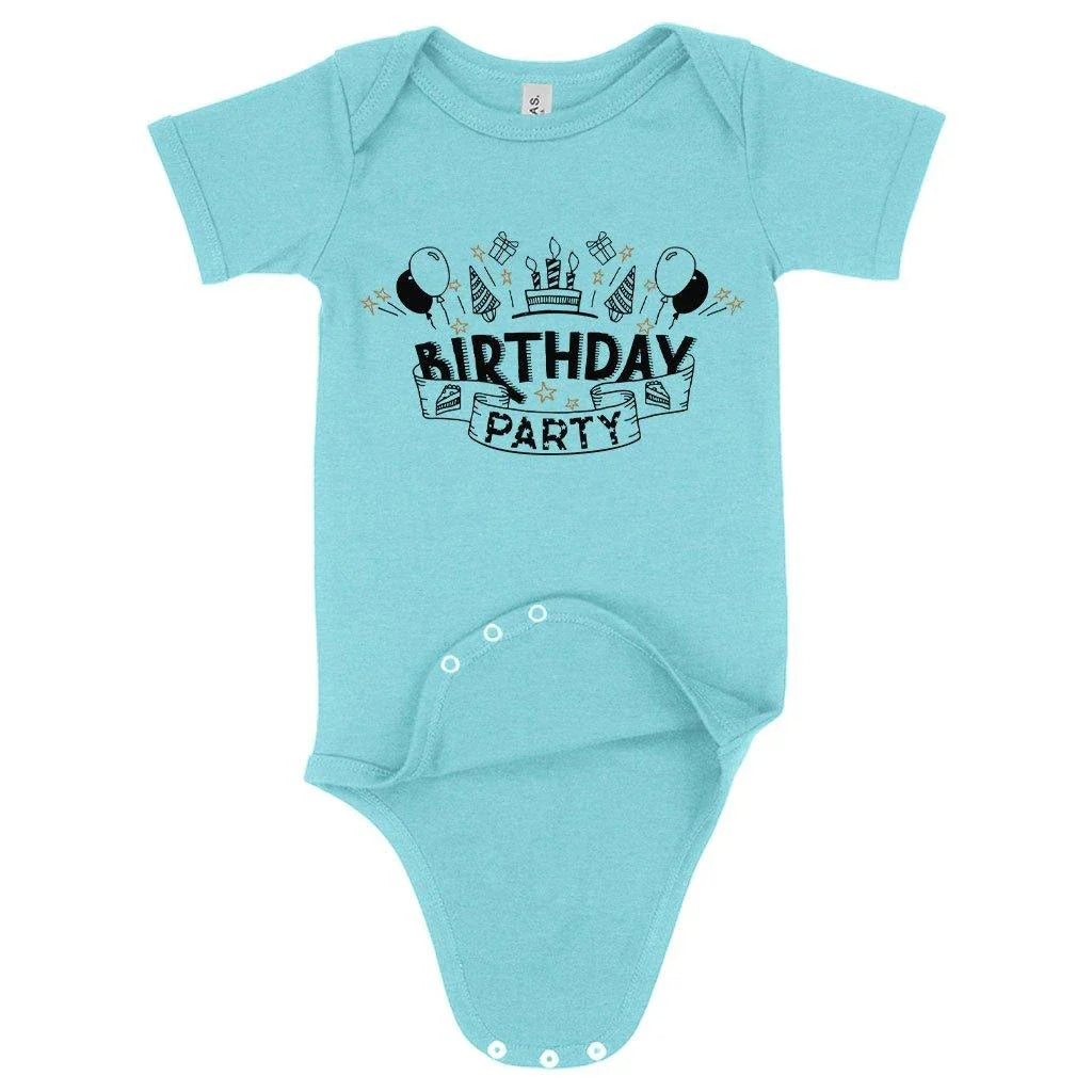 Soft, comfortable and flexible baby onesie for birthday celebrations, made with premium Airlume cotton blend fabric in the USA.