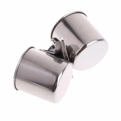 Elegant stainless steel bird feeder with dual cups and secure clip for easy installation in garden or outdoor space