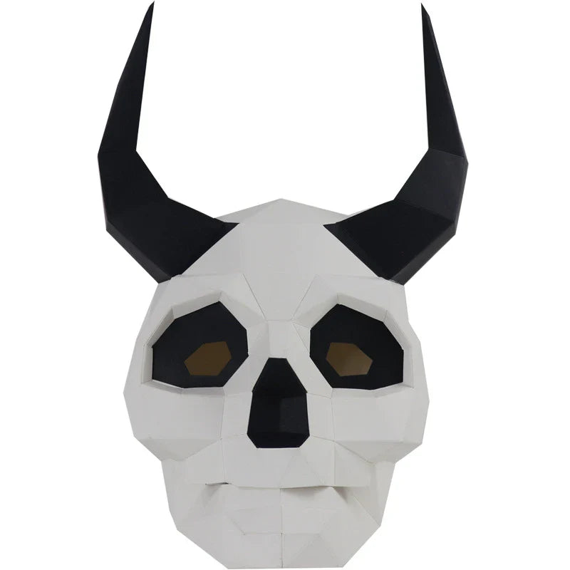 Premium handcrafted Devil Skull Papercraft Mask with horns, perfect for Halloween celebrations