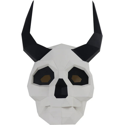 Premium handcrafted Devil Skull Papercraft Mask with horns, perfect for Halloween celebrations