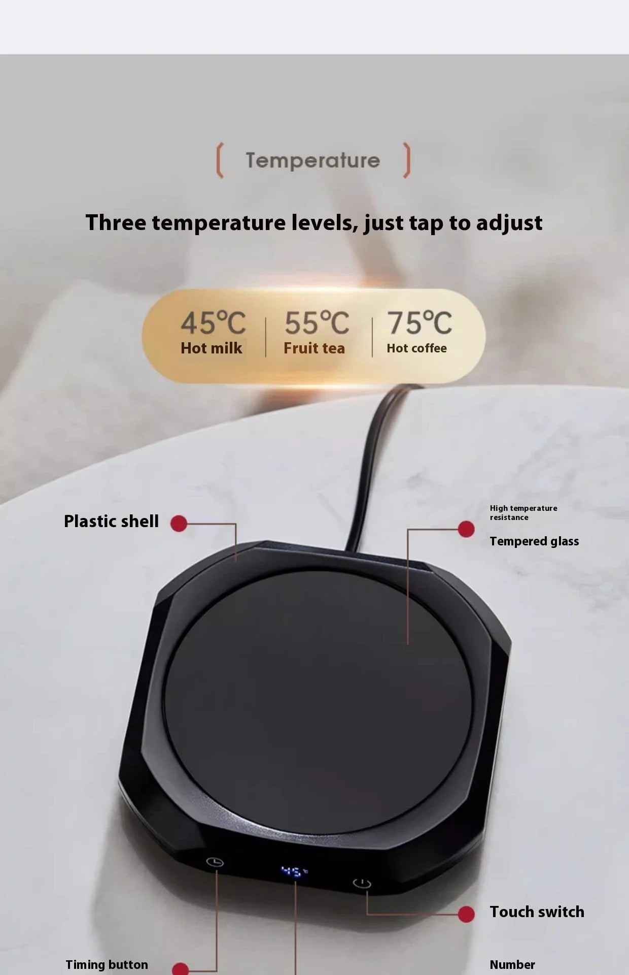 A black or wood grain-coloured thermal insulation heating pad with a sleek and modern design, providing consistent warmth and temperature control.