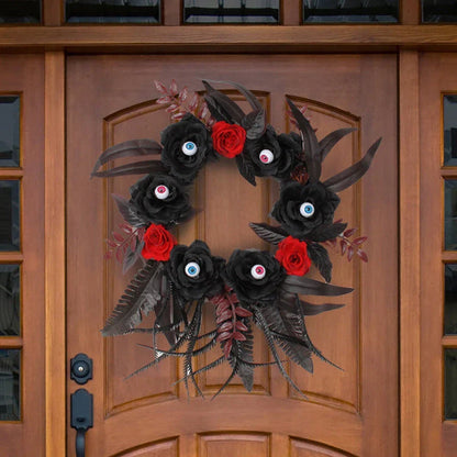 Artificial Halloween rose eyeball garland decoration with lifelike eyeballs and feathery rose blooms