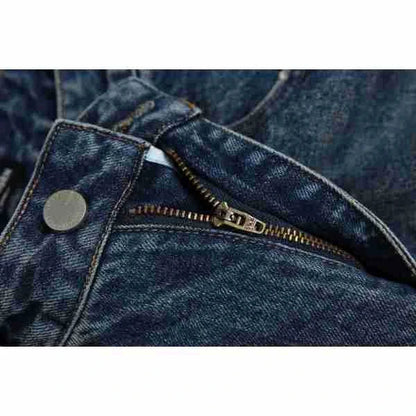 Autumn New Retro Loose Jeans in dark blue colour with straight-leg silhouette and premium cotton fabric