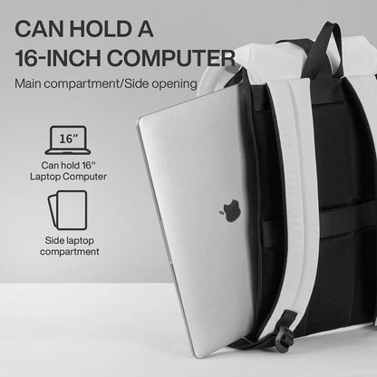A stylish and versatile 16-inch laptop backpack with a padded compartment, water-repellent fabric, and breathable mesh design