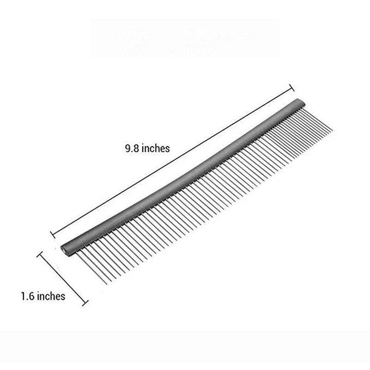 A chrome-plated pet grooming comb with a sleek and durable design, suitable for gently brushing and maintaining your furry friend's coat.