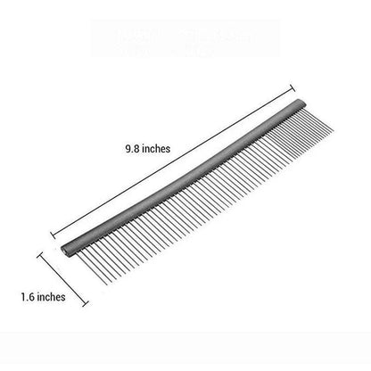 A chrome-plated pet grooming comb with a sleek and durable design, suitable for gently brushing and maintaining your furry friend's coat.