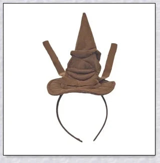 Sortband Halloween Witch Hat Headband in red, green, and brown colours with a detachable witch hat design
