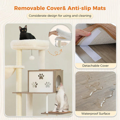 Large multi-level cat tree with spacious condos, hammocks, and sisal scratching posts for cats