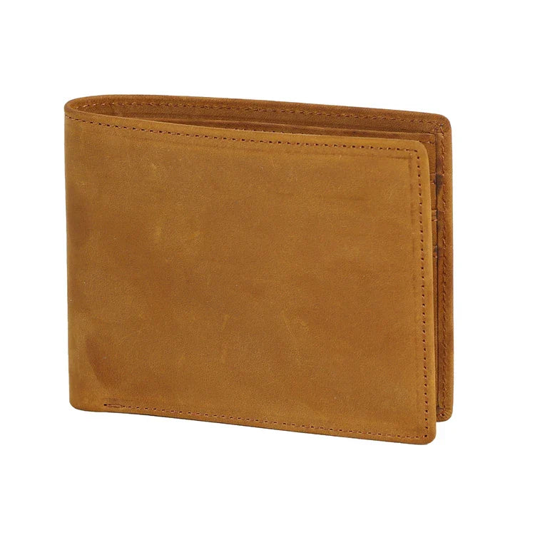 Premium short leather wallet in brown, tan, and black colours for British gentlemen