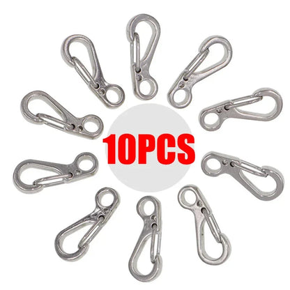 Premium 10-pack of Mini Spring Backpack Clasps made from durable aluminium alloy for secure outdoor and everyday use