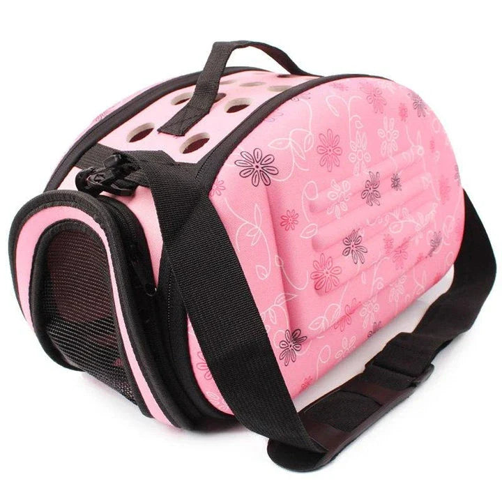 Premium breathable dog carrier in champagne colour with plush polyester lining and mesh panels for comfortable pet travel