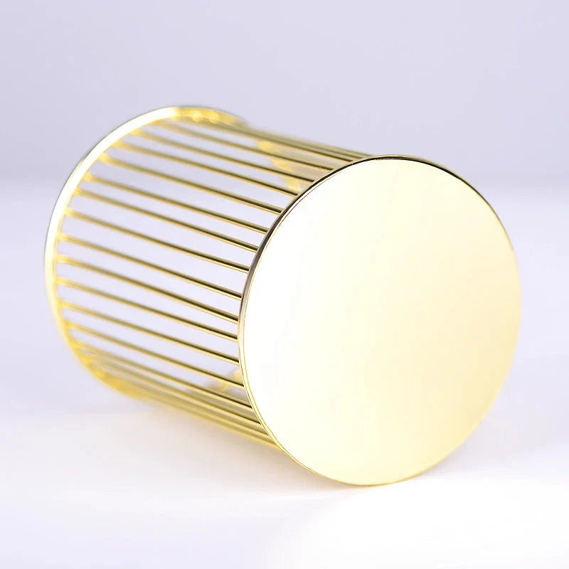 Rose gold plated pen holder with hollow storage tube for organising pens, makeup brushes, and more on desks or vanities