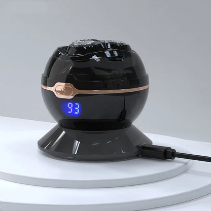 Versatile wireless electric shaver with compact, spherical design and magnetic-absorbing cutter head for easy cleaning