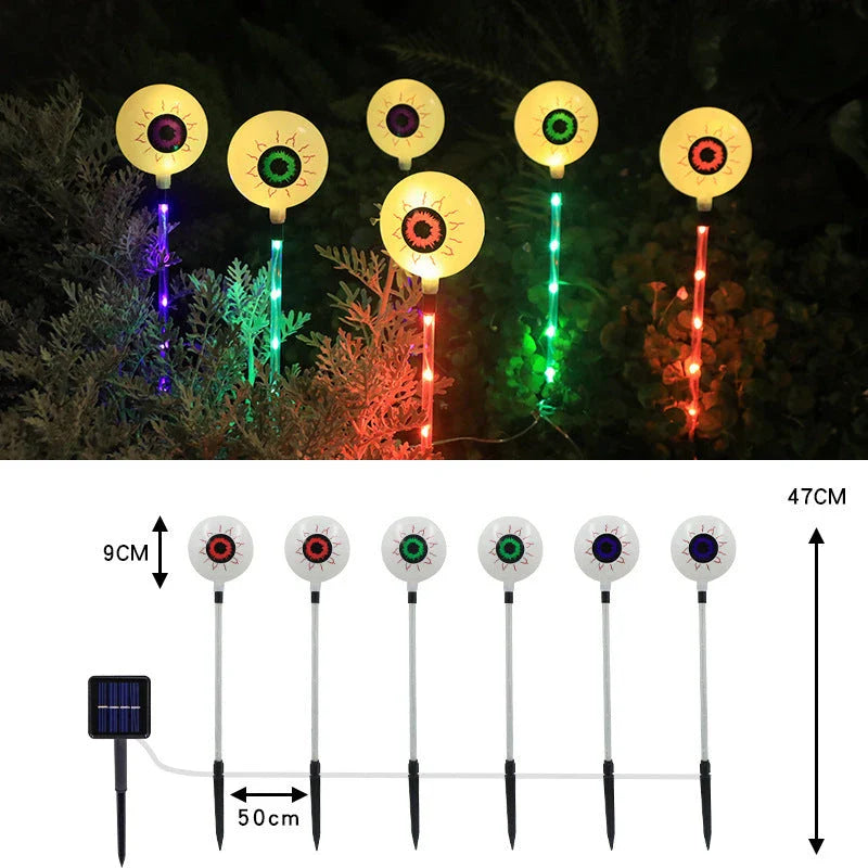 Colourful solar-powered Halloween eyeball garden lamp with weatherproof design