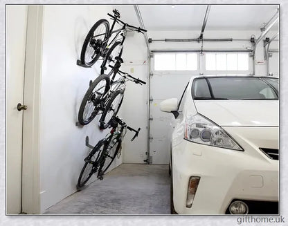 Sturdy black carbon steel bicycle wall mount rack for securing bikes and mountain bikes to the wall