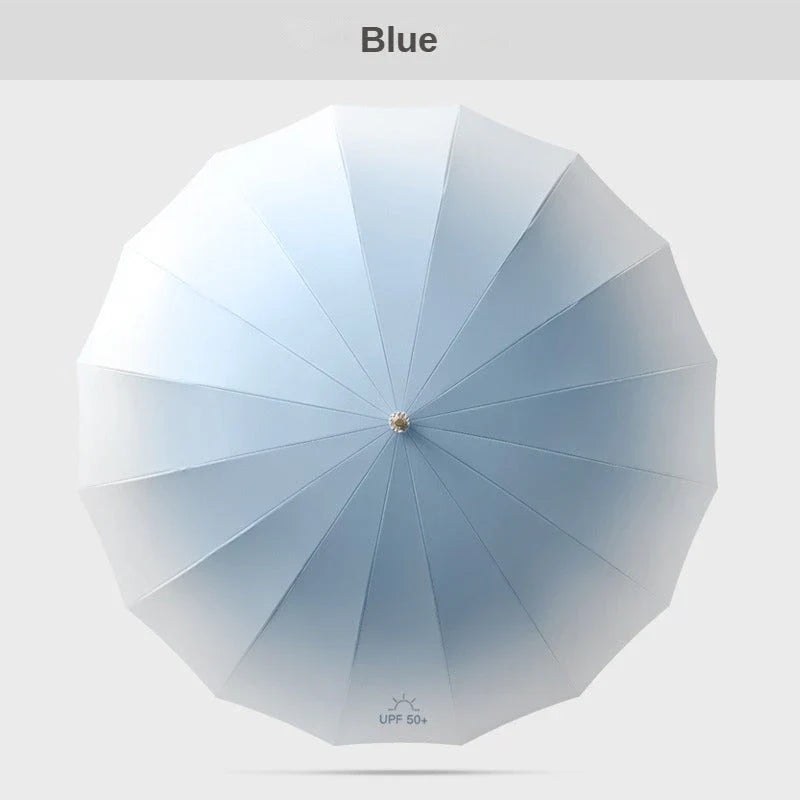 Gradient sun umbrella with durable fiberglass and aluminium construction, providing excellent UV protection and wind resistance for British weather
