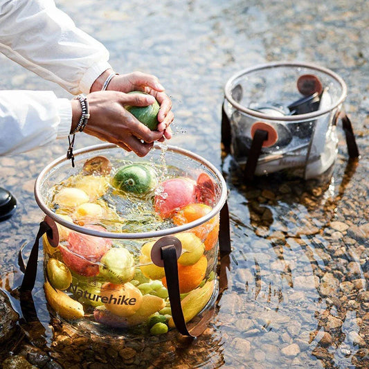 Premium portable transparent folding bucket for outdoor adventures, camping, and household tasks