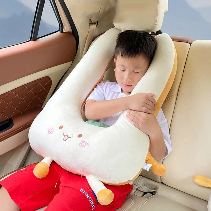 Cute animal print U-shaped travel pillow with soft, supportive design for children's comfort and relaxation during travel
