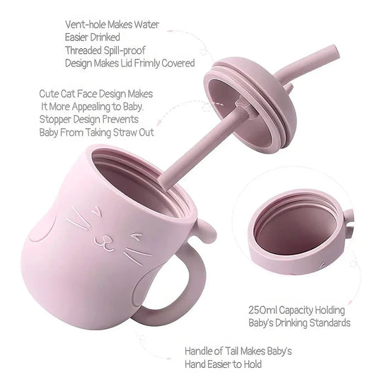 Premium leak-proof baby sippy cup with soft silicone straw and portable snack storage