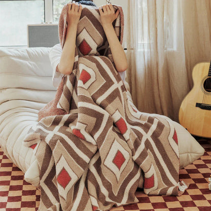 Luxurious Plaid Throw Blanket in Khaki, a cosy and stylish microfibre blanket with a vibrant Mediterranean-inspired design