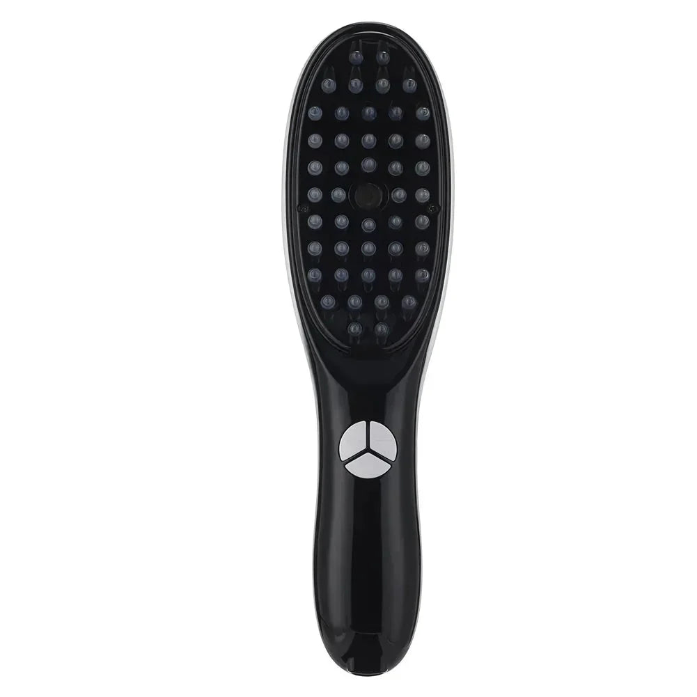 A sleek and compact electric scalp massager with micro-current stimulation and blue/red light therapy for promoting hair growth and scalp health