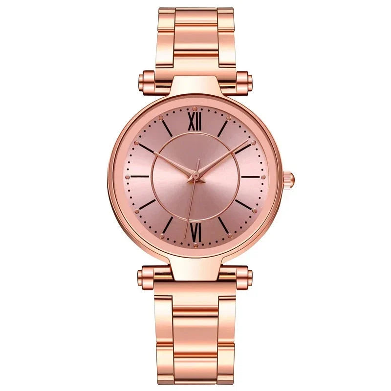 Exquisite rose gold stainless steel ladies' quartz watch with a classic, elegant design