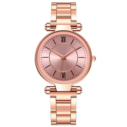 Exquisite rose gold stainless steel ladies' quartz watch with a classic, elegant design