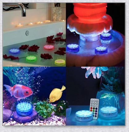 Submersible colour-changing LED pool lights with magnetic and suction cup mounting for easy installation