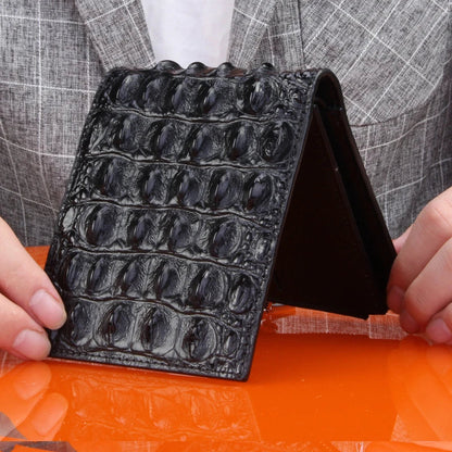 Premium leather bifold wallet in a horizontal square design with a sophisticated crocodile-embossed pattern