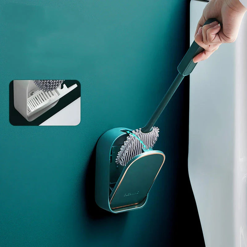 Eco-Friendly Silicone Toilet Brush with Quick-Dry Holder for Thorough, Hygienic Bathroom Cleaning